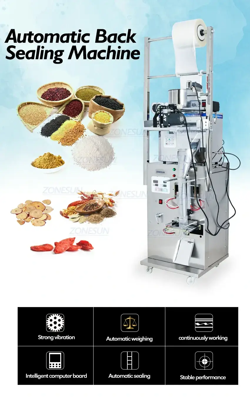 ZONESUN Automatic Powder Filling Back Side Sealing Machine-ZONESUN TECHNOLOGY LIMITED ZONESUN Automatic Powder Filling Back Side Sealing Machine-ZONESUN TECHNOLOGY LIMITED