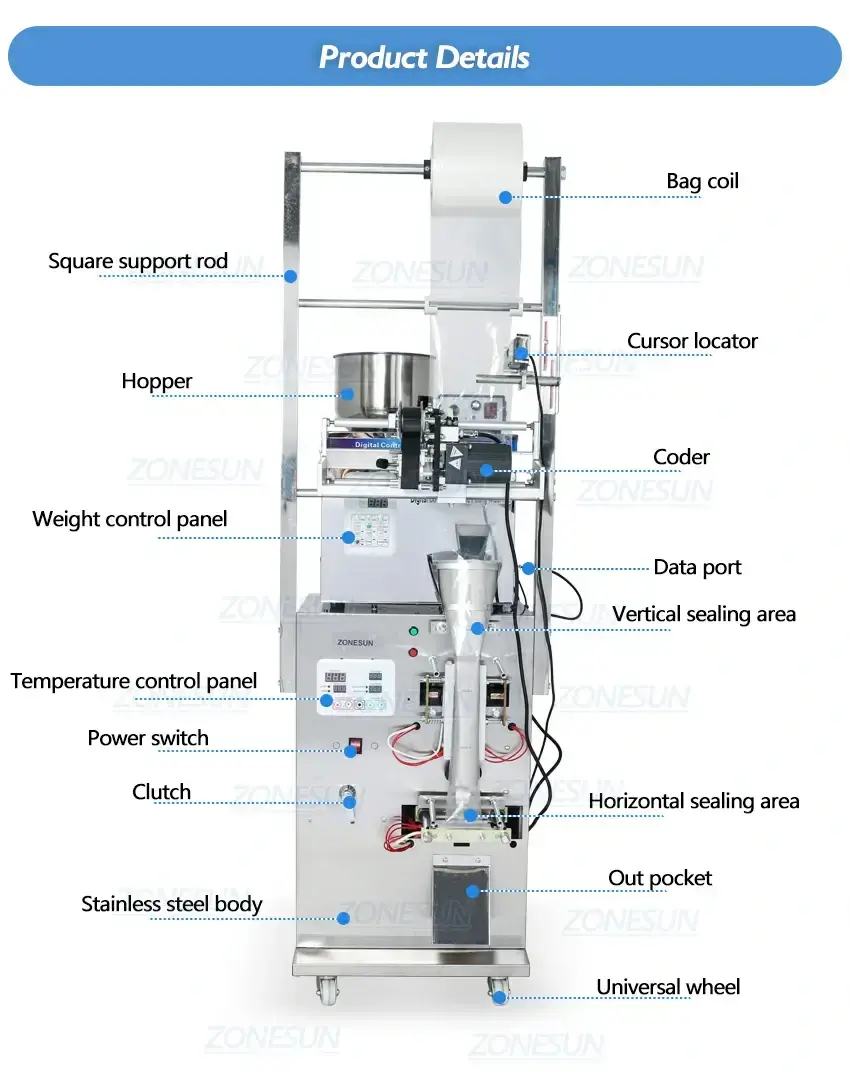 ZONESUN Automatic Powder Filling Back Side Sealing Machine-ZONESUN TECHNOLOGY LIMITED ZONESUN Automatic Powder Filling Back Side Sealing Machine-ZONESUN TECHNOLOGY LIMITED