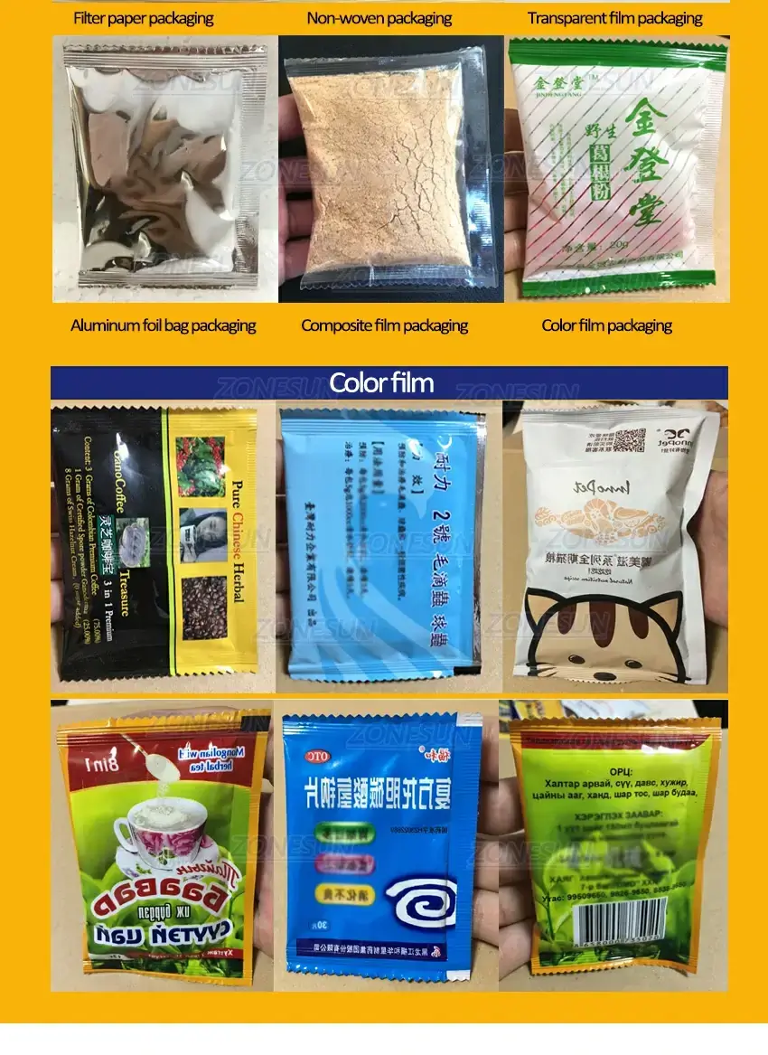 ZONESUN Automatic Powder Filling Three Side Sealing Machine-ZONESUN TECHNOLOGY LIMITED ZONESUN Automatic Powder Filling Three Side Sealing Machine-ZONESUN TECHNOLOGY LIMITED