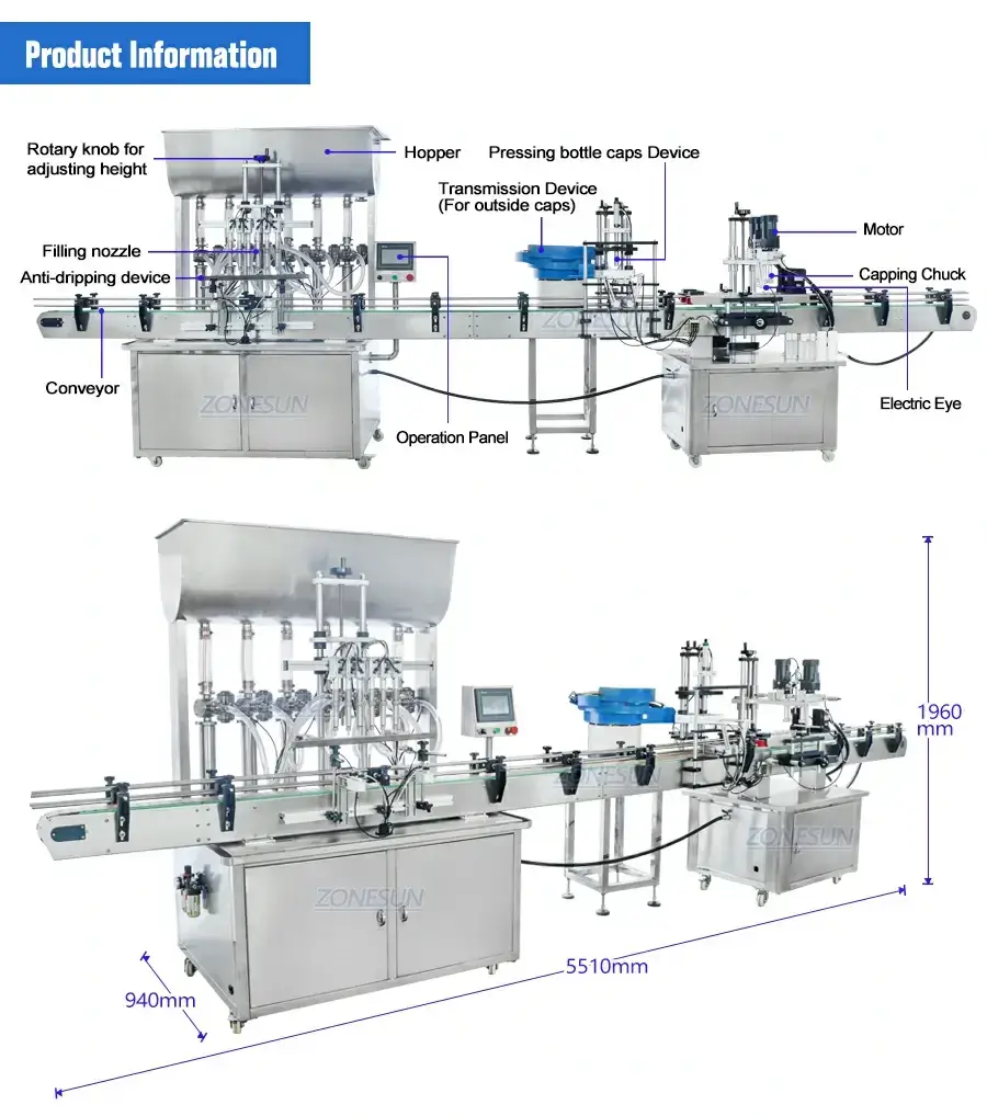Automatic 6-head Filling And Capping Machine With Cap Vibratory Feeder-ZONESUN TECHNOLOGY LIMITED Automatic 6-head Filling And Capping Machine With Cap Vibratory Feeder-ZONESUN TECHNOLOGY LIMITED