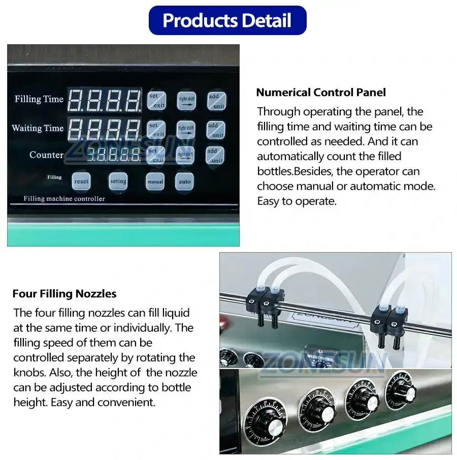 4 Nozzles Diaphragm Pump Filling Machine-ZONESUN TECHNOLOGY LIMITED 4 Nozzles Diaphragm Pump Filling Machine-ZONESUN TECHNOLOGY LIMITED
