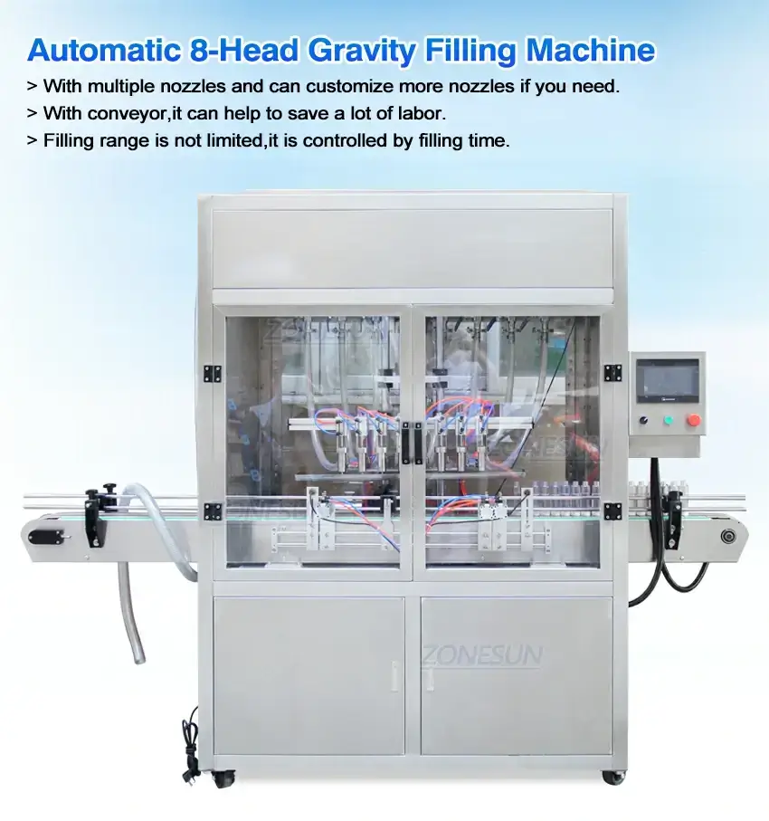 8-head Liquid Gravity Filling Machine-ZONESUN TECHNOLOGY LIMITED 8-head Liquid Gravity Filling Machine-ZONESUN TECHNOLOGY LIMITED