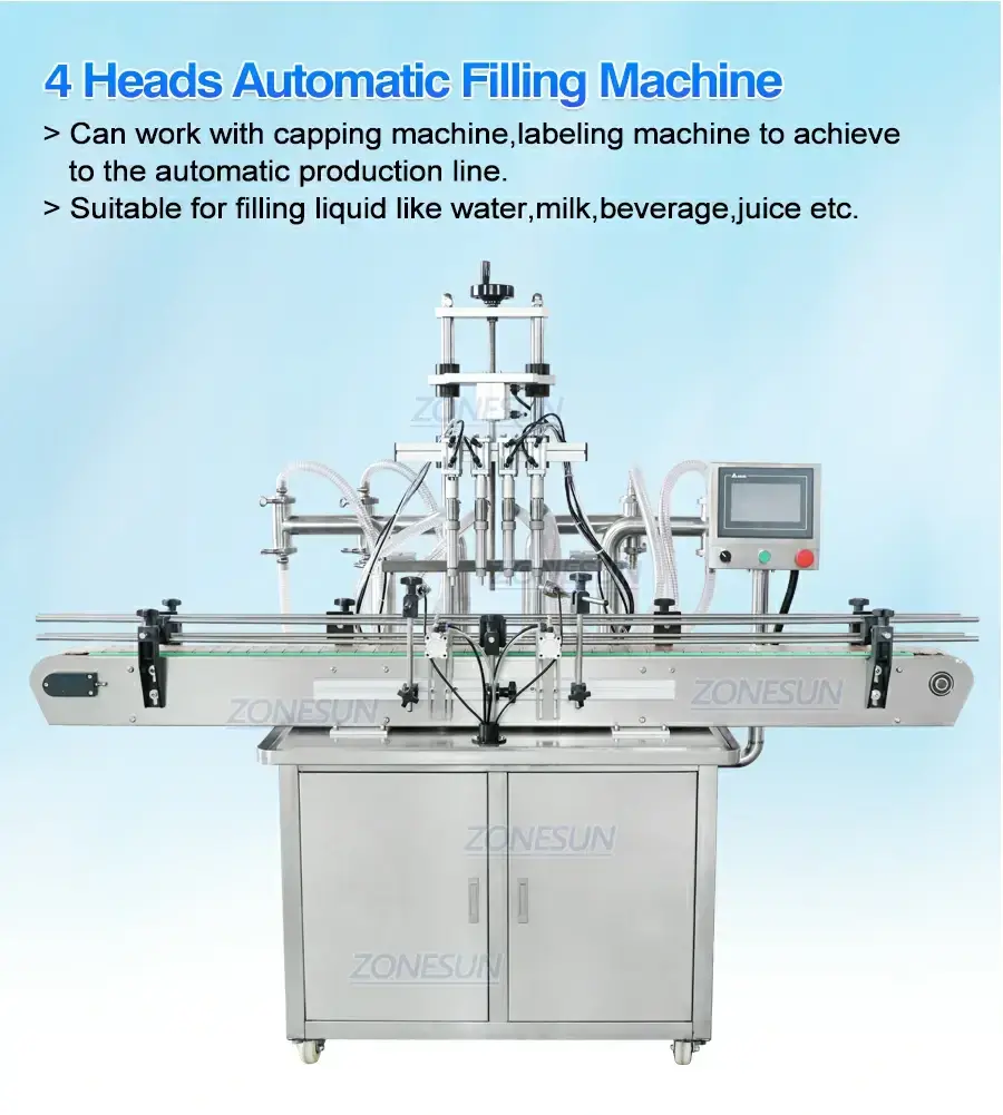 4 Head Liquid Filling Machine-ZONESUN TECHNOLOGY LIMITED 4 Head Liquid Filling Machine-ZONESUN TECHNOLOGY LIMITED