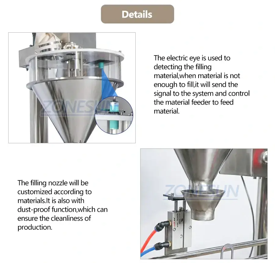 Powder Filling Machine With Material Feeder-ZONESUN TECHNOLOGY LIMITED Powder Filling Machine With Material Feeder-ZONESUN TECHNOLOGY LIMITED