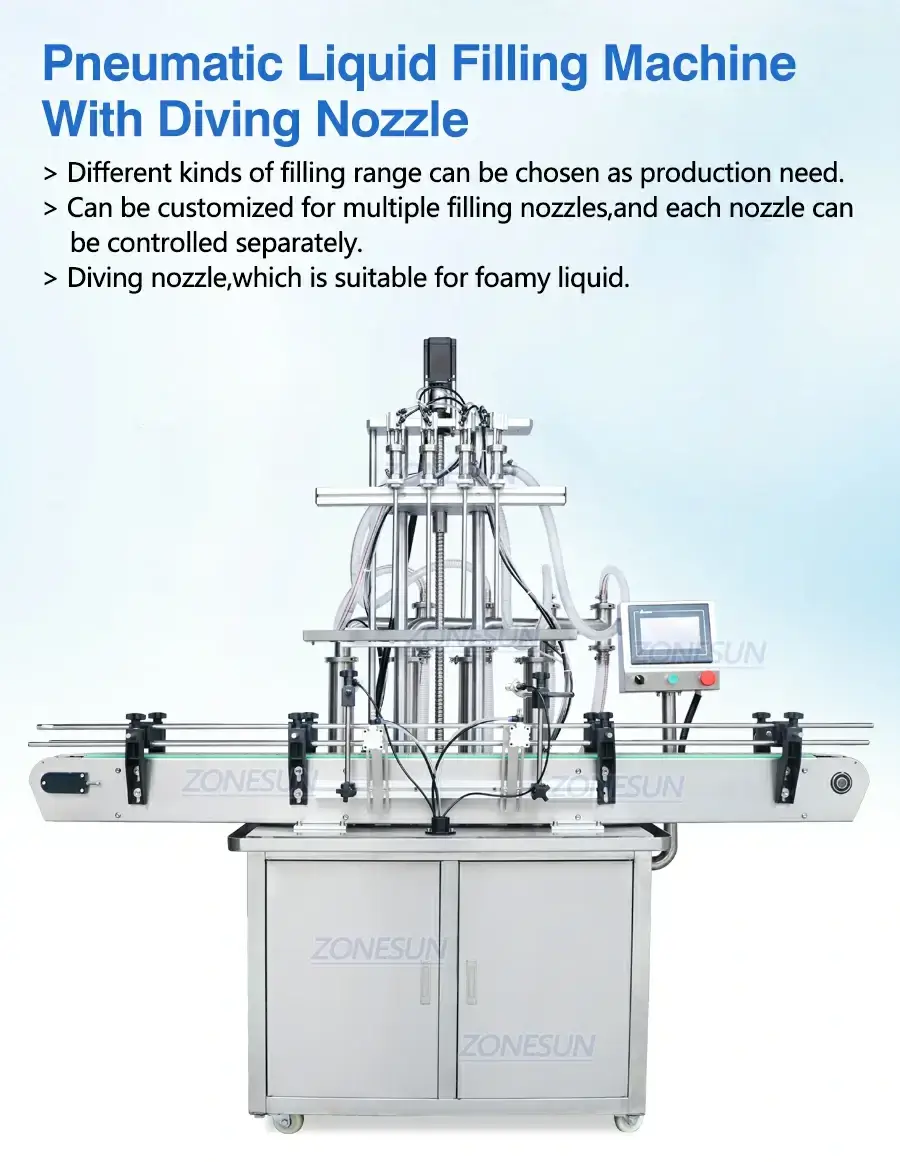 4 Diving Nozzles Liquid Filling Machine-ZONESUN TECHNOLOGY LIMITED 4 Diving Nozzles Liquid Filling Machine-ZONESUN TECHNOLOGY LIMITED