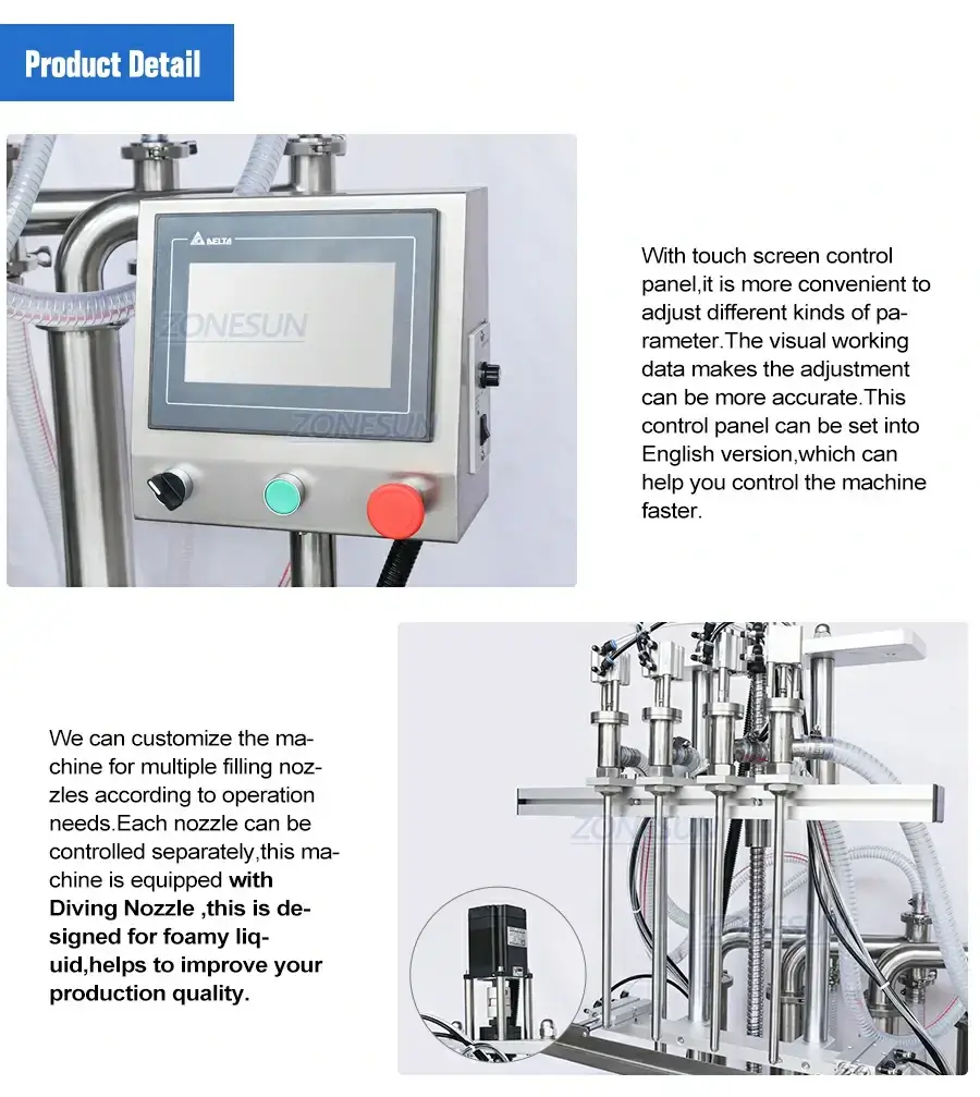 4 Diving Nozzles Liquid Filling Machine-ZONESUN TECHNOLOGY LIMITED 4 Diving Nozzles Liquid Filling Machine-ZONESUN TECHNOLOGY LIMITED