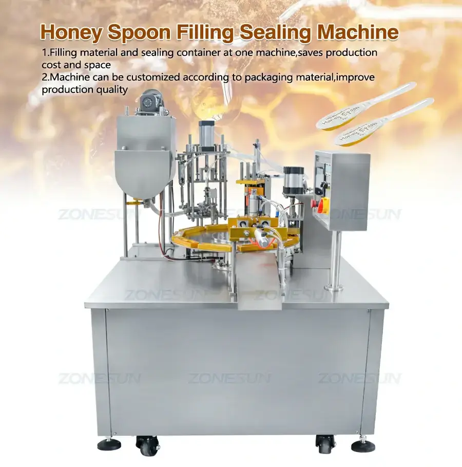 Honey Spoon Filling Sealing Machine-ZONESUN TECHNOLOGY LIMITED Honey Spoon Filling Sealing Machine-ZONESUN TECHNOLOGY LIMITED