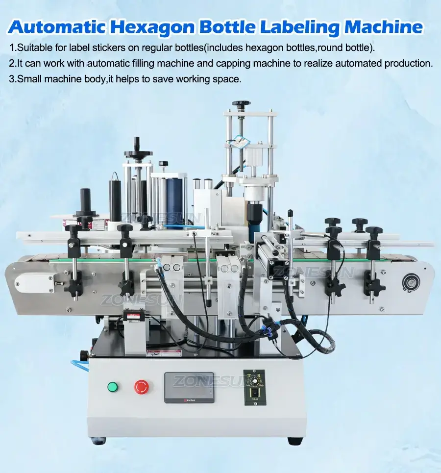 Hexagonal Bottles Labeling Machine-ZONESUN TECHNOLOGY LIMITED Hexagonal Bottles Labeling Machine-ZONESUN TECHNOLOGY LIMITED