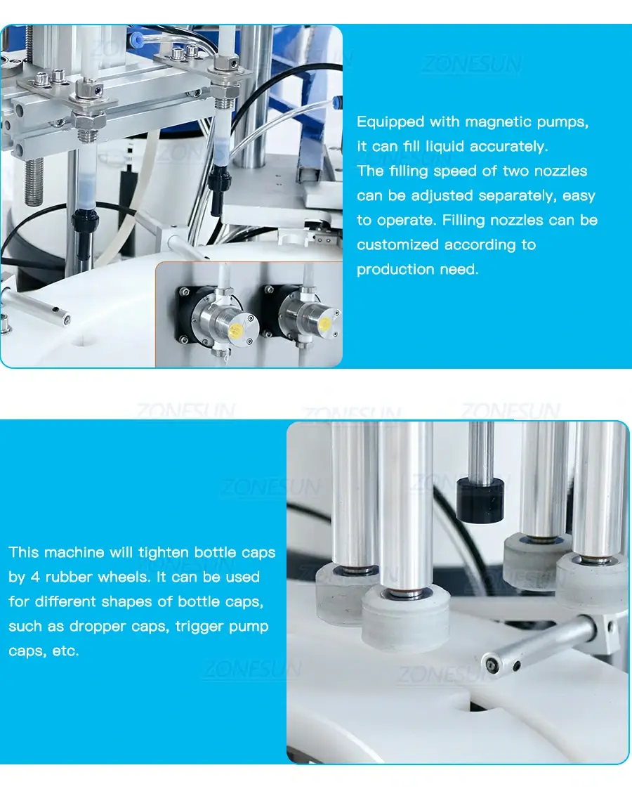 Roll-on Bottles Filling Capping Machine-ZONESUN TECHNOLOGY LIMITED Roll-on Bottles Filling Capping Machine-ZONESUN TECHNOLOGY LIMITED