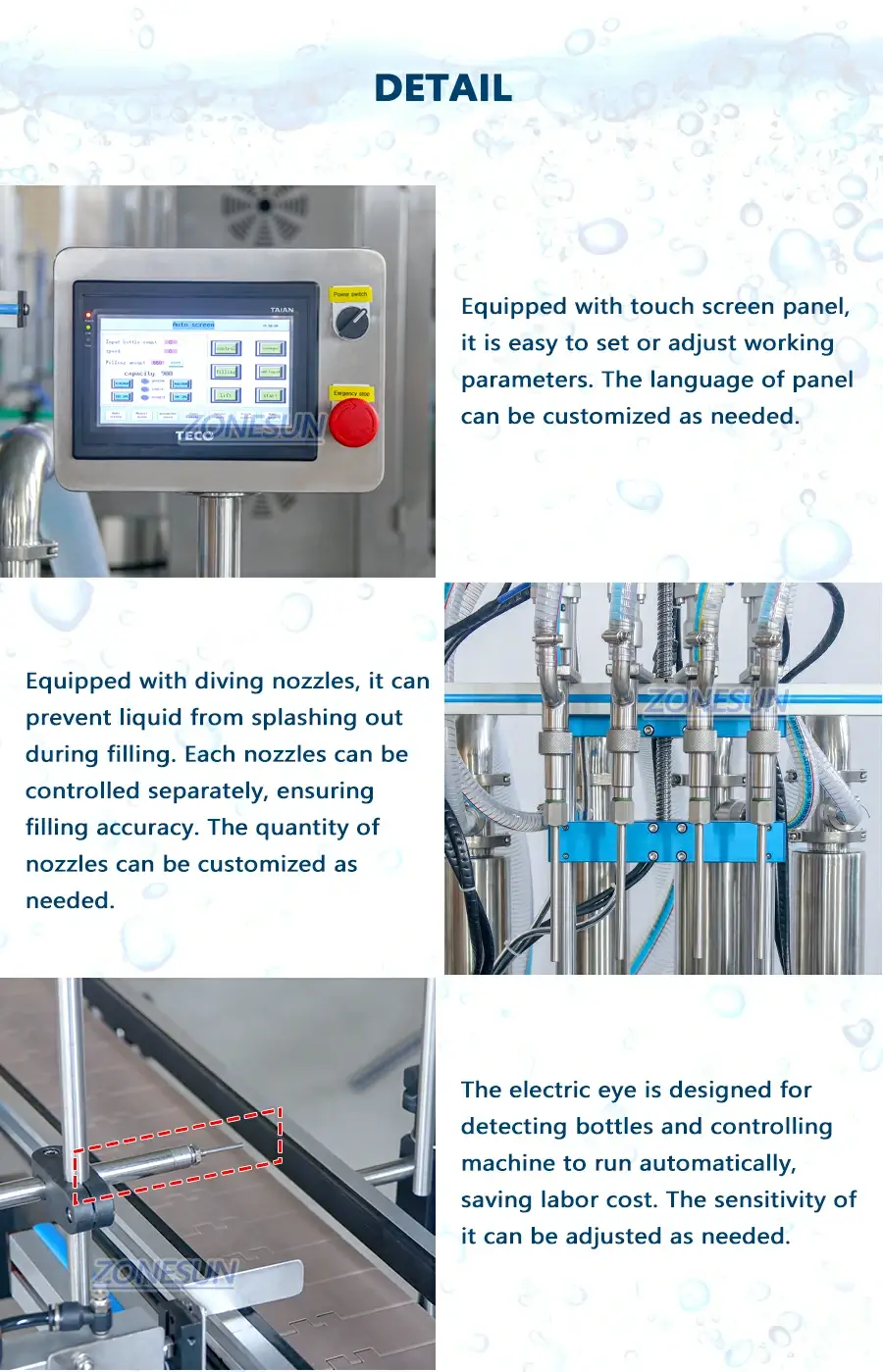Servo Liquid Filling Machine-ZONESUN TECHNOLOGY LIMITED Servo Liquid Filling Machine-ZONESUN TECHNOLOGY LIMITED