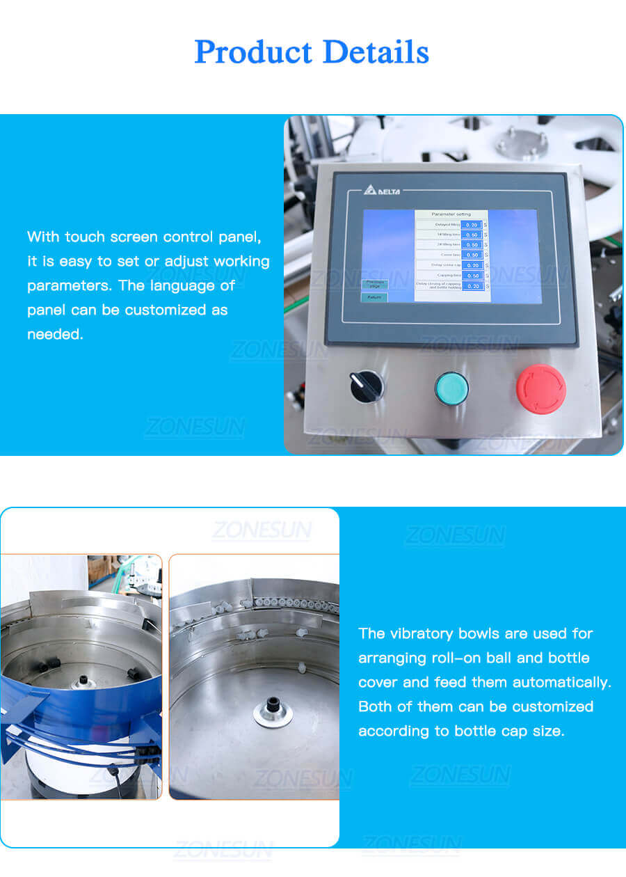 Roll-on Bottles Filling Capping Machine-ZONESUN TECHNOLOGY LIMITED Roll-on Bottles Filling Capping Machine-ZONESUN TECHNOLOGY LIMITED