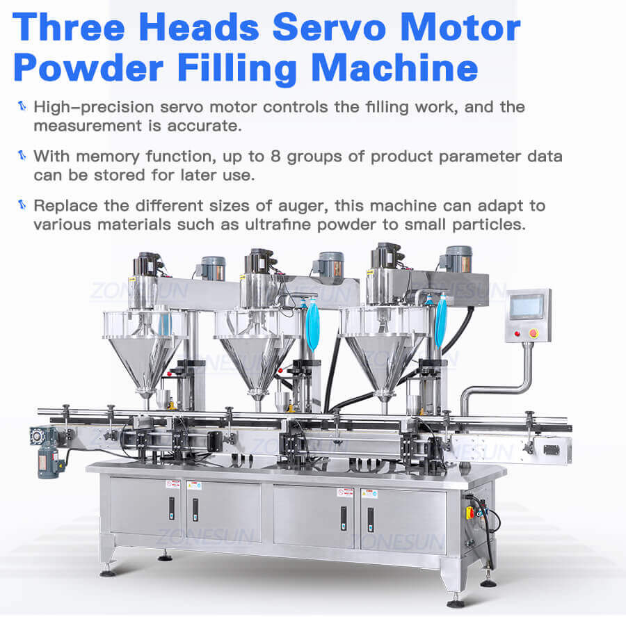 Three Head Powder Filling Machine-ZONESUN TECHNOLOGY LIMITED Three Head Powder Filling Machine-ZONESUN TECHNOLOGY LIMITED