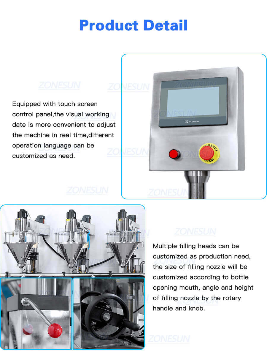 Three Head Powder Filling Machine-ZONESUN TECHNOLOGY LIMITED Three Head Powder Filling Machine-ZONESUN TECHNOLOGY LIMITED