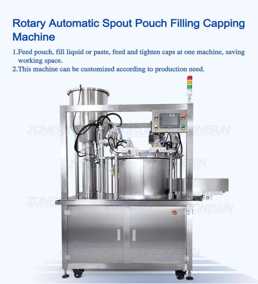 Spout Pouch Filling Capping Machine-ZONESUN TECHNOLOGY LIMITED Spout Pouch Filling Capping Machine-ZONESUN TECHNOLOGY LIMITED