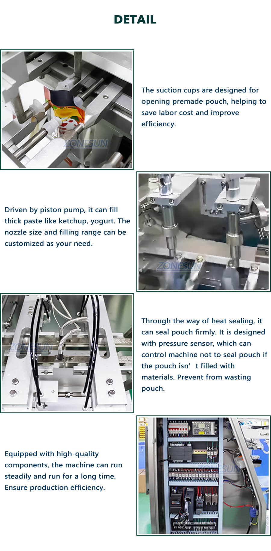 Premade Pouch Filling Sealing Machine-ZONESUN TECHNOLOGY LIMITED Premade Pouch Filling Sealing Machine-ZONESUN TECHNOLOGY LIMITED