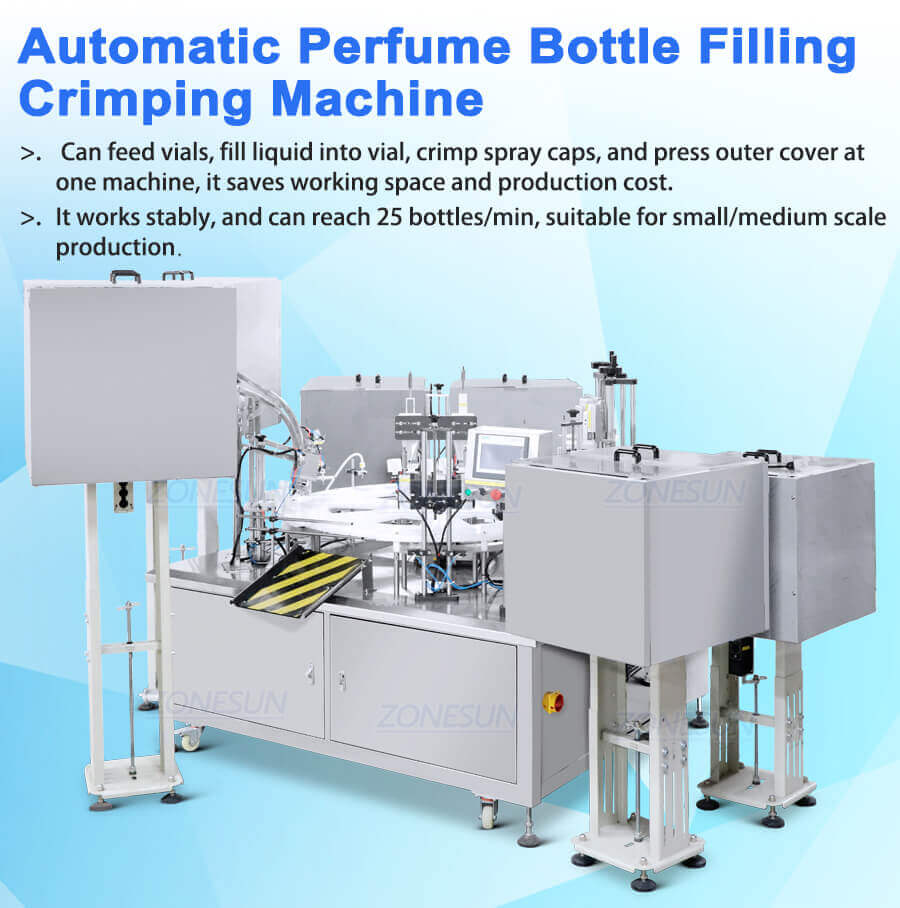 Perfume Vials Filling Crimping Capping Machine-ZONESUN TECHNOLOGY LIMITED Perfume Vials Filling Crimping Capping Machine-ZONESUN TECHNOLOGY LIMITED