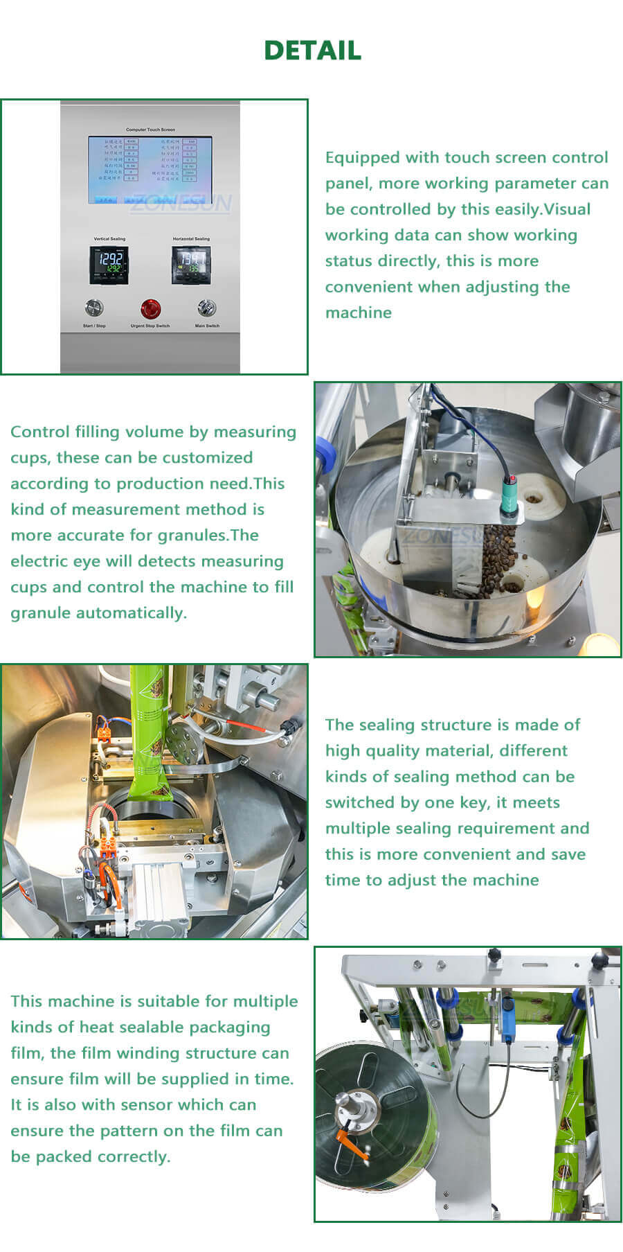 Granule VFFS Packing Machine-ZONESUN TECHNOLOGY LIMITED Granule VFFS Packing Machine-ZONESUN TECHNOLOGY LIMITED