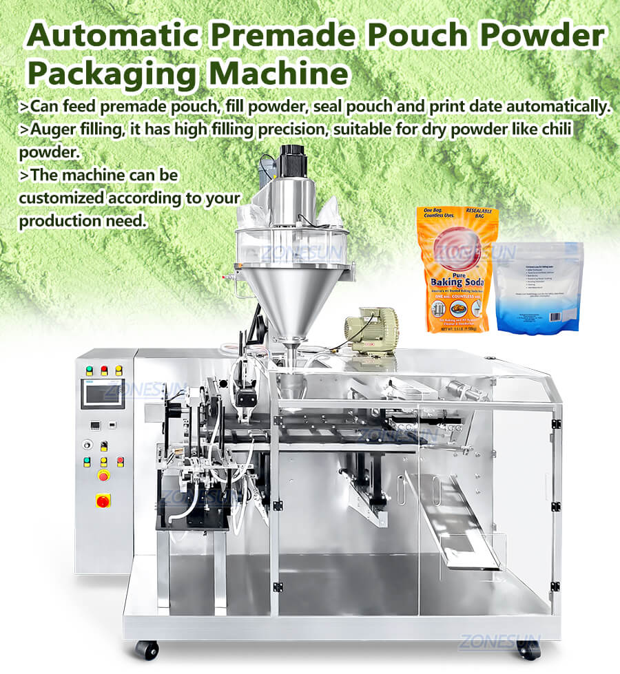 Powder Premade Pouch Filling Sealing Machine-ZONESUN TECHNOLOGY LIMITED Powder Premade Pouch Filling Sealing Machine-ZONESUN TECHNOLOGY LIMITED