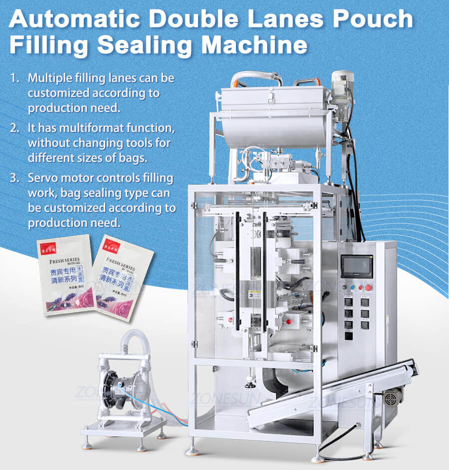 Double Lane Paste Sachet filling sealing machine-ZONESUN TECHNOLOGY LIMITED Double Lane Paste Sachet filling sealing machine-ZONESUN TECHNOLOGY LIMITED