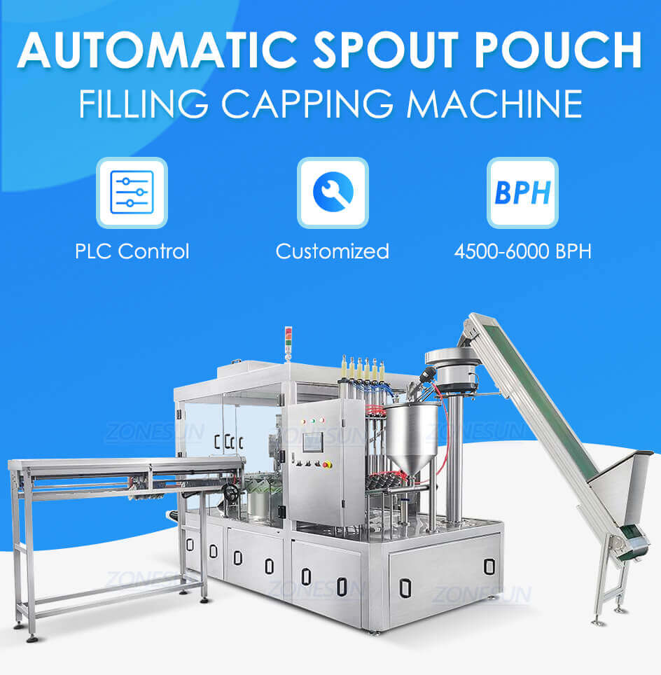 6 Heads Spout Pouch Filling Capping Machine-ZONESUN TECHNOLOGY LIMITED 6 Heads Spout Pouch Filling Capping Machine-ZONESUN TECHNOLOGY LIMITED