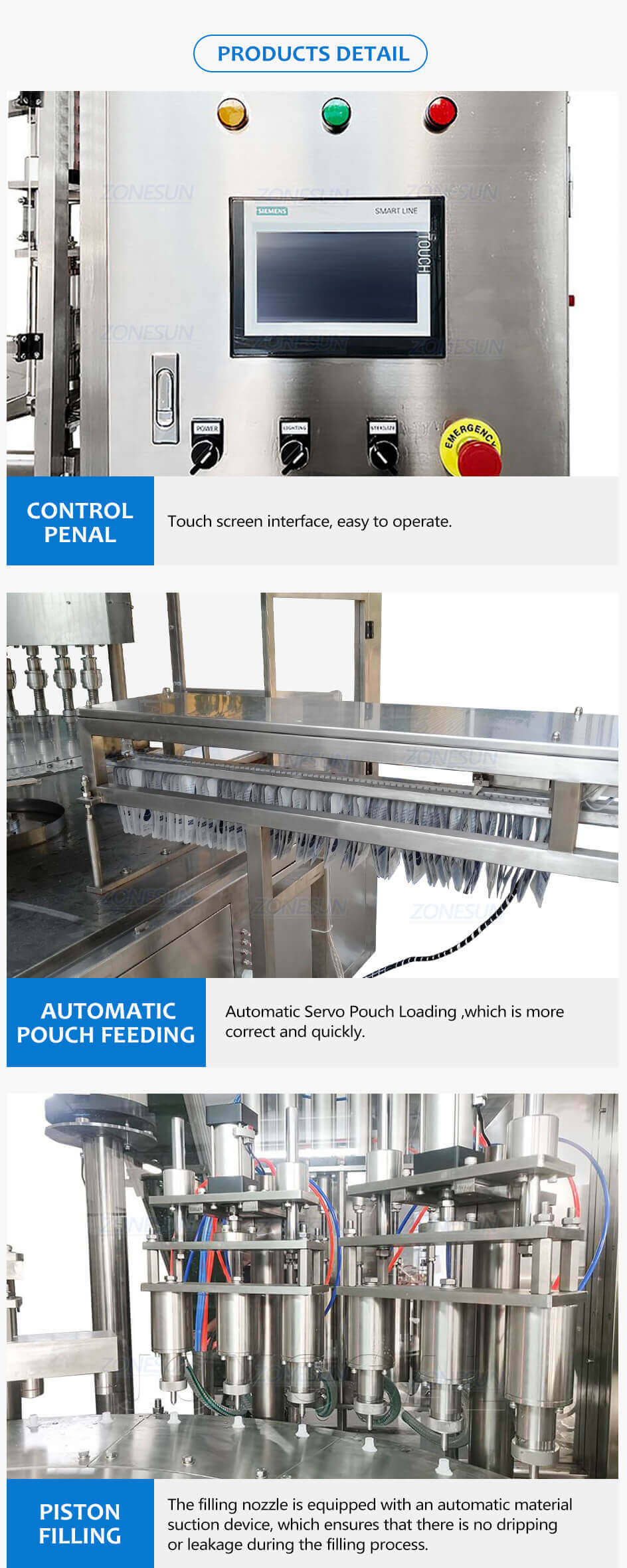 6 Heads Spout Pouch Filling Capping Machine-ZONESUN TECHNOLOGY LIMITED 6 Heads Spout Pouch Filling Capping Machine-ZONESUN TECHNOLOGY LIMITED