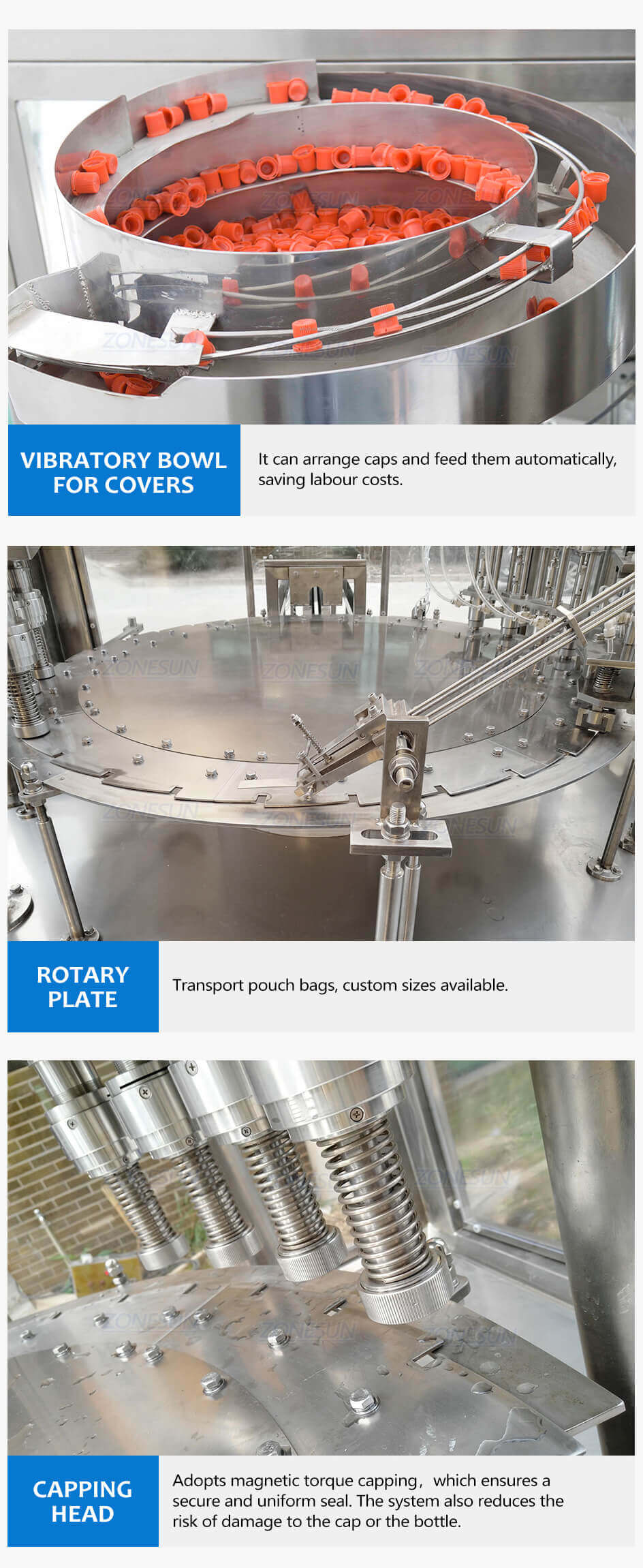 6 Heads Spout Pouch Filling Capping Machine-ZONESUN TECHNOLOGY LIMITED 6 Heads Spout Pouch Filling Capping Machine-ZONESUN TECHNOLOGY LIMITED