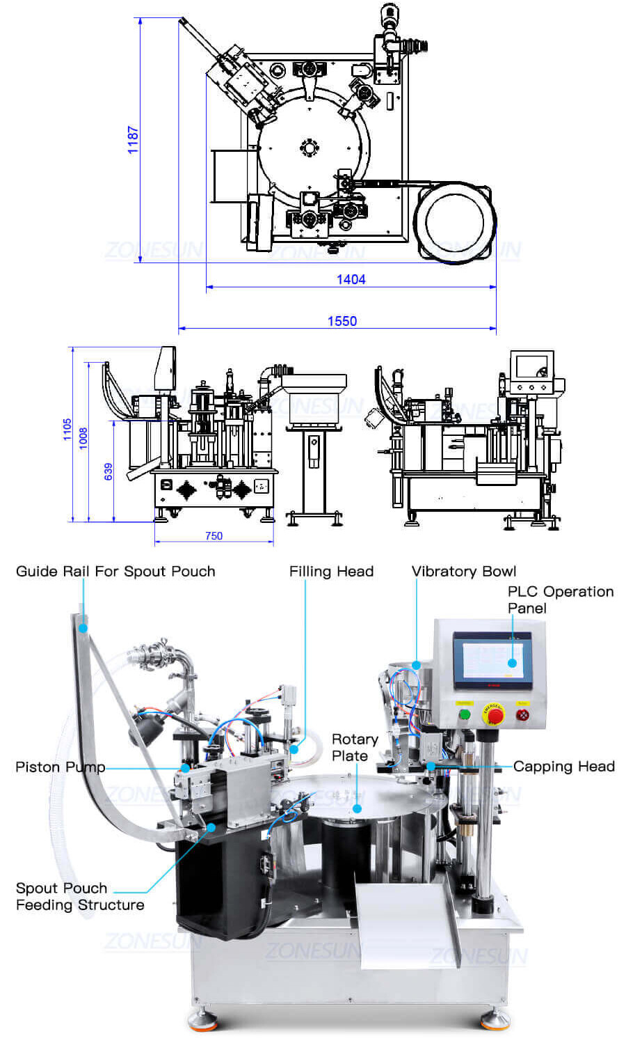 Rotary Spout Pouch Filling Capping Machine-ZONESUN TECHNOLOGY LIMITED Rotary Spout Pouch Filling Capping Machine-ZONESUN TECHNOLOGY LIMITED