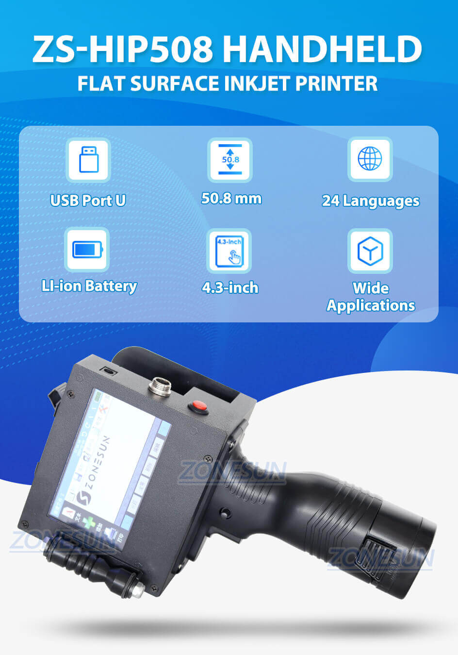ZONESUN ZS-HIP508 Handheld Inkjet Printer-ZONESUN TECHNOLOGY LIMITED ZONESUN ZS-HIP508 Handheld Inkjet Printer-ZONESUN TECHNOLOGY LIMITED