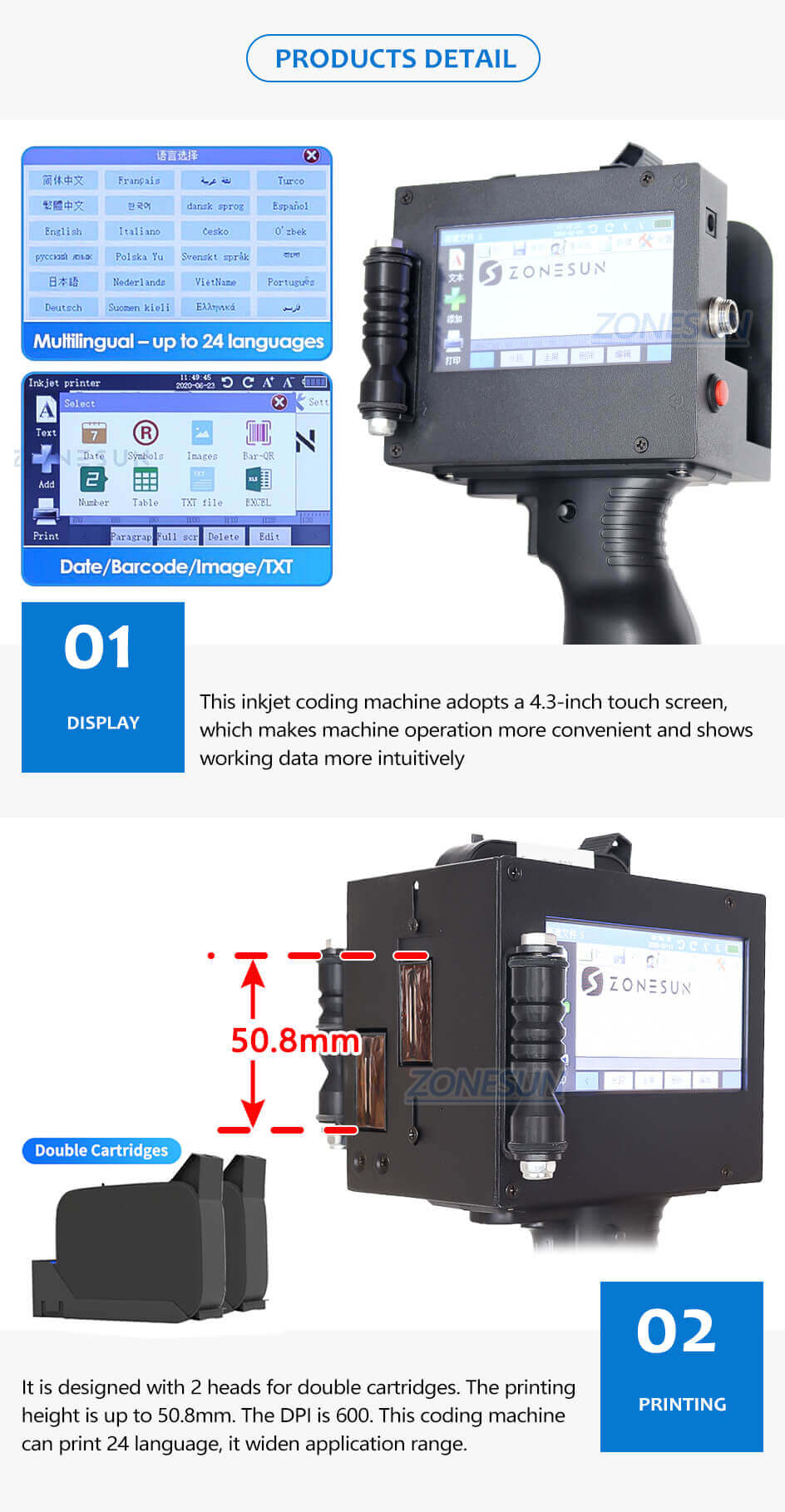 ZONESUN ZS-HIP508 Handheld Inkjet Printer-ZONESUN TECHNOLOGY LIMITED ZONESUN ZS-HIP508 Handheld Inkjet Printer-ZONESUN TECHNOLOGY LIMITED