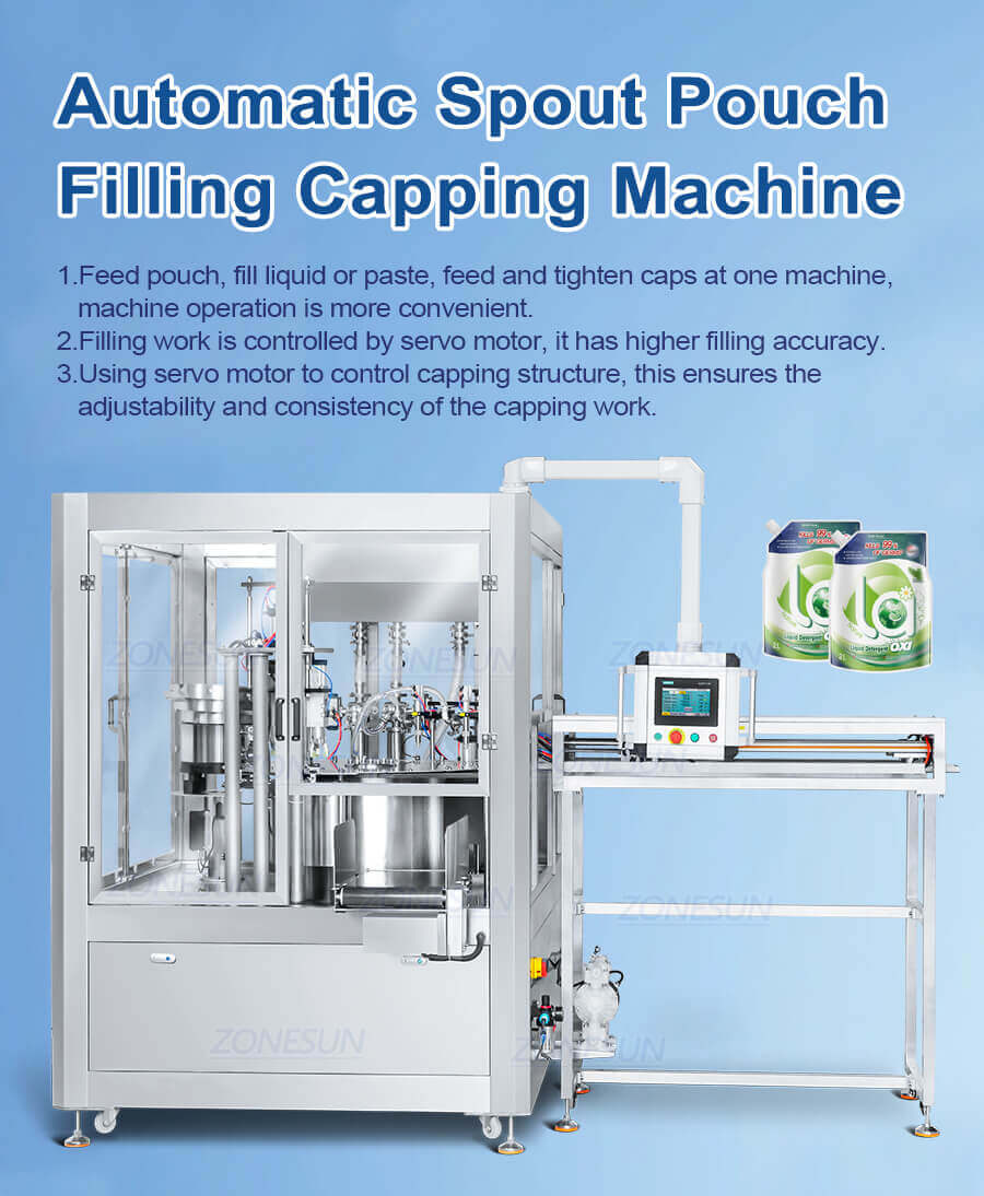 Automatic Spout Pouch Filling Capping Machine-ZONESUN TECHNOLOGY LIMITED Automatic Spout Pouch Filling Capping Machine-ZONESUN TECHNOLOGY LIMITED
