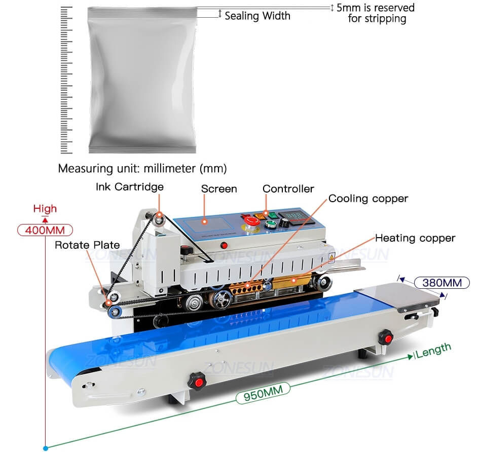 Bags Continuous Band Sealing Machine With Inkjet Printer-ZONESUN TECHNOLOGY LIMITED Bags Continuous Band Sealing Machine With Inkjet Printer-ZONESUN TECHNOLOGY LIMITED