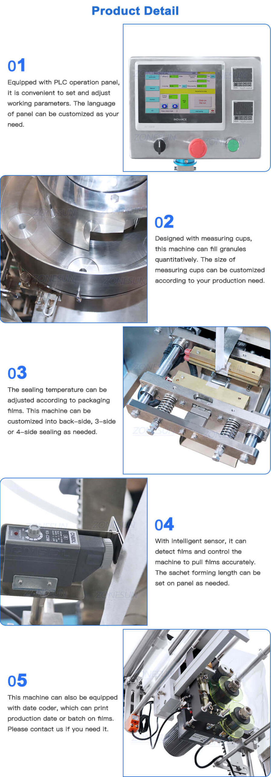 Granule Sachet VFFS Packaging Machine-ZONESUN TECHNOLOGY LIMITED Granule Sachet VFFS Packaging Machine-ZONESUN TECHNOLOGY LIMITED