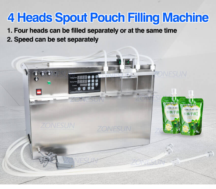 4 Heads Spout Pouch Liuqid Filling Machine-ZONESUN TECHNOLOGY LIMITED 4 Heads Spout Pouch Liuqid Filling Machine-ZONESUN TECHNOLOGY LIMITED
