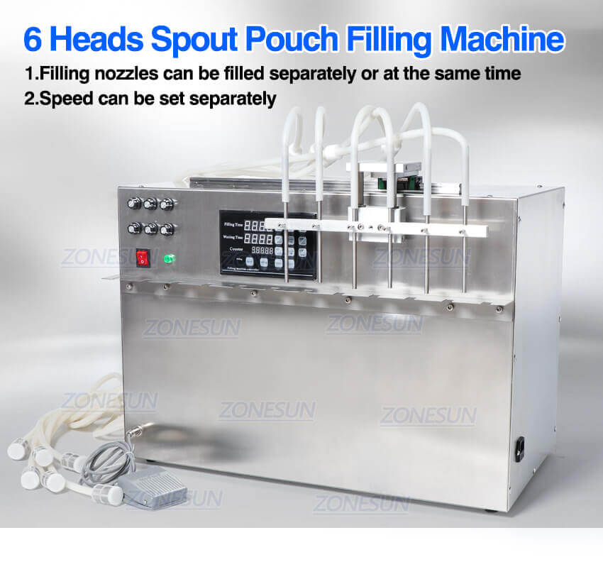 6 Heads Spout Pouch Liuqid Filling Machine-ZONESUN TECHNOLOGY LIMITED 6 Heads Spout Pouch Liuqid Filling Machine-ZONESUN TECHNOLOGY LIMITED