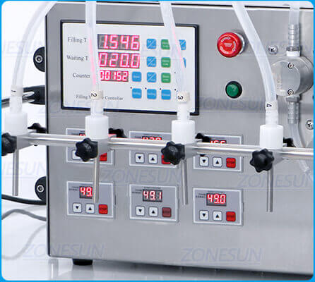 Semi Automatic 6 Heads Magnetic Pump Liquid Filling Machine-ZONESUN TECHNOLOGY LIMITED Semi Automatic 6 Heads Magnetic Pump Liquid Filling Machine-ZONESUN TECHNOLOGY LIMITED