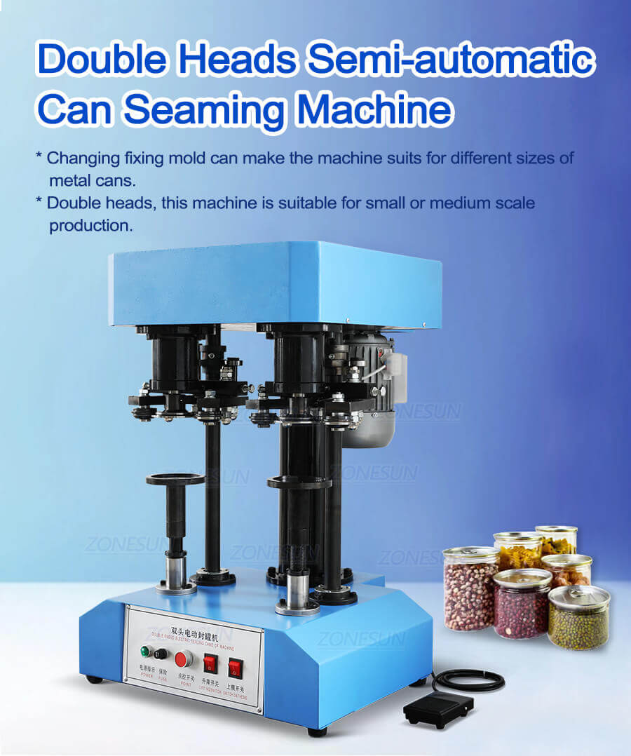Double Head Semi Automatic Tin Can Sealing Machine-ZONESUN TECHNOLOGY LIMITED Double Head Semi Automatic Tin Can Sealing Machine-ZONESUN TECHNOLOGY LIMITED