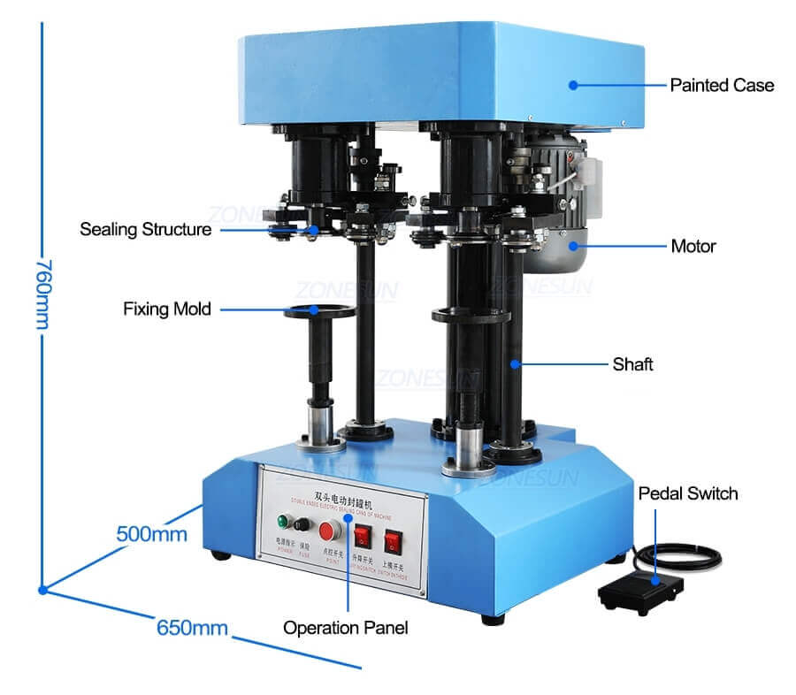 Double Head Semi Automatic Tin Can Sealing Machine-ZONESUN TECHNOLOGY LIMITED Double Head Semi Automatic Tin Can Sealing Machine-ZONESUN TECHNOLOGY LIMITED