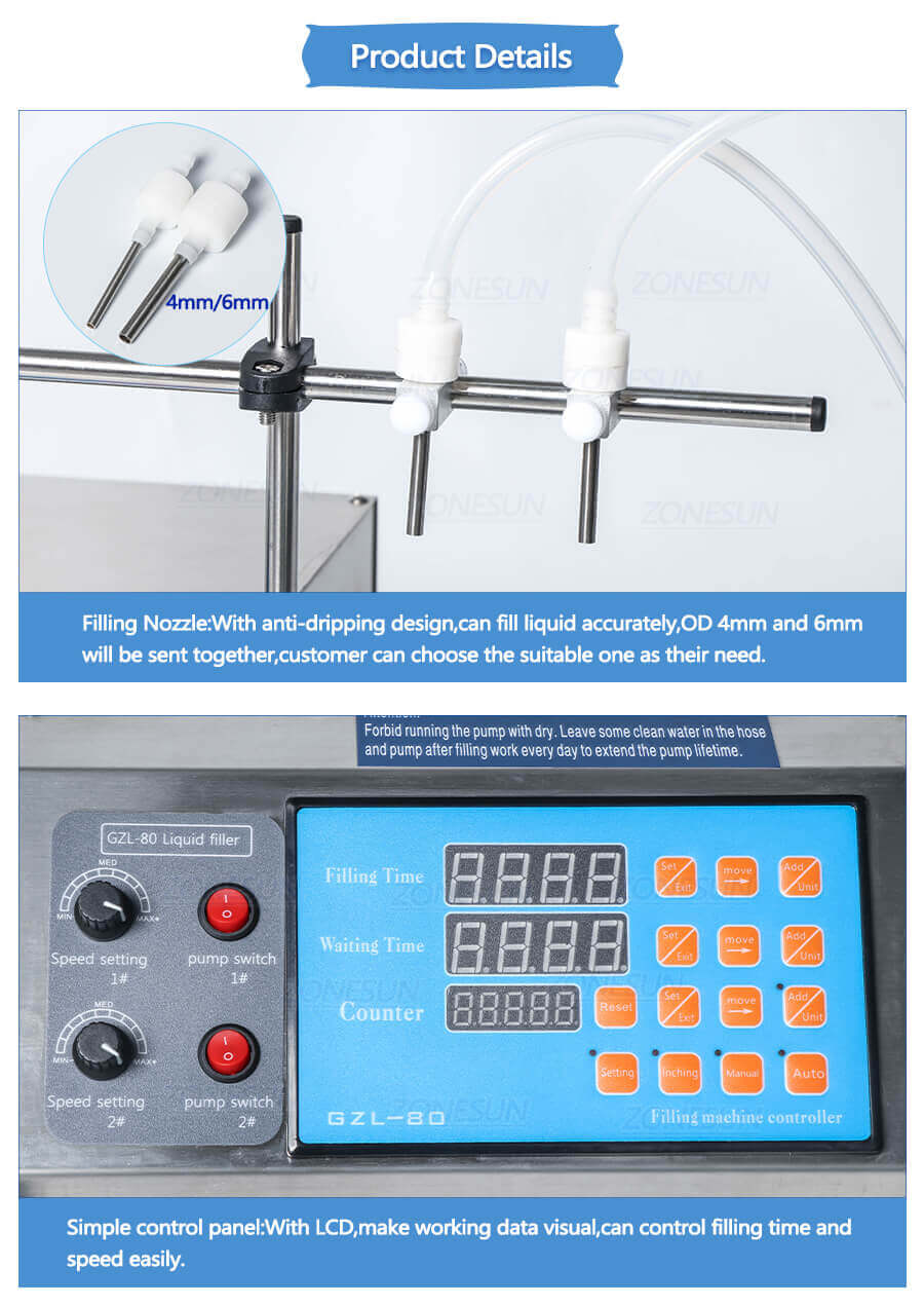 Double Head Gear Pump Filling Machine-ZONESUN TECHNOLOGY LIMITED Double Head Gear Pump Filling Machine-ZONESUN TECHNOLOGY LIMITED