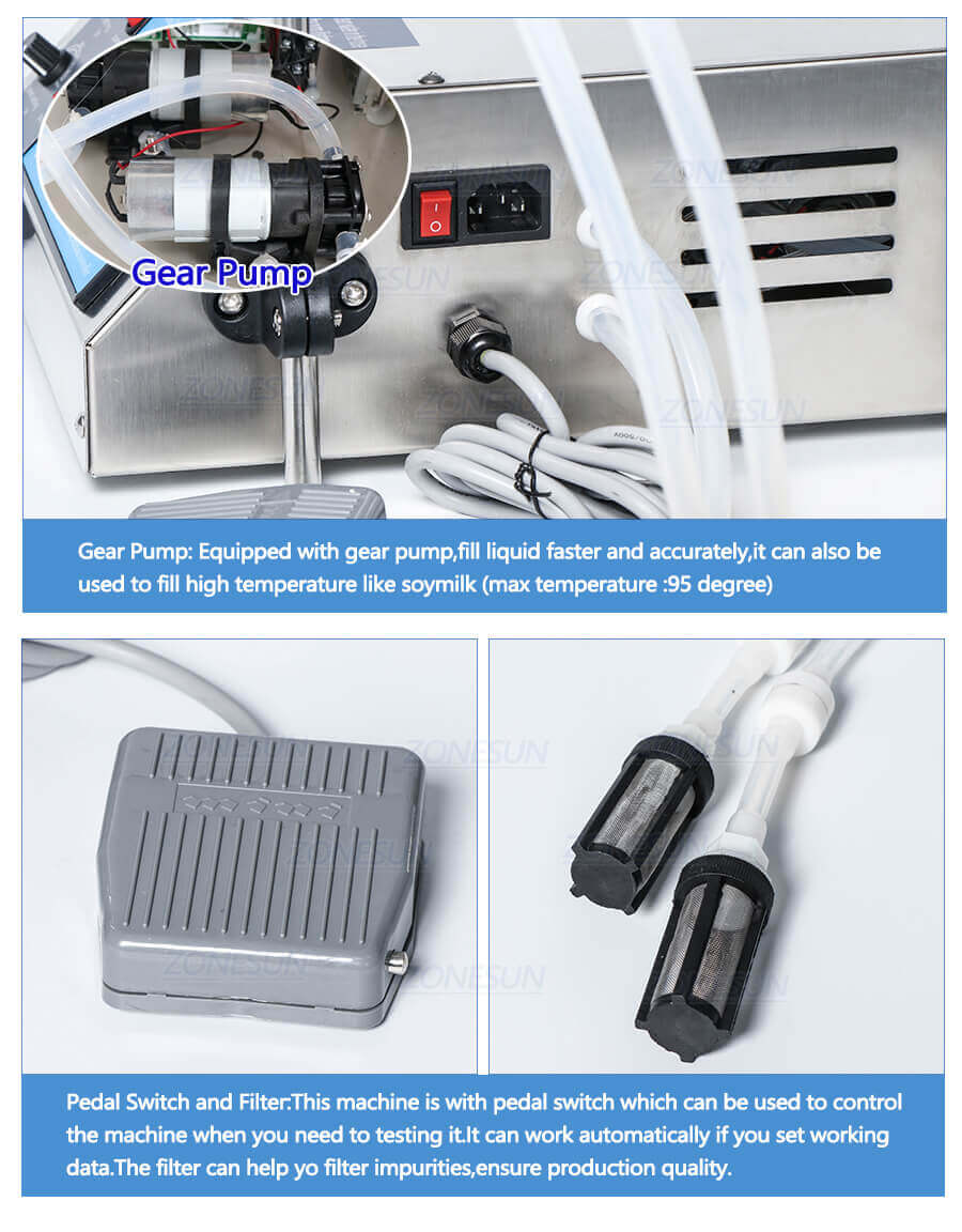 Double Head Gear Pump Filling Machine-ZONESUN TECHNOLOGY LIMITED Double Head Gear Pump Filling Machine-ZONESUN TECHNOLOGY LIMITED