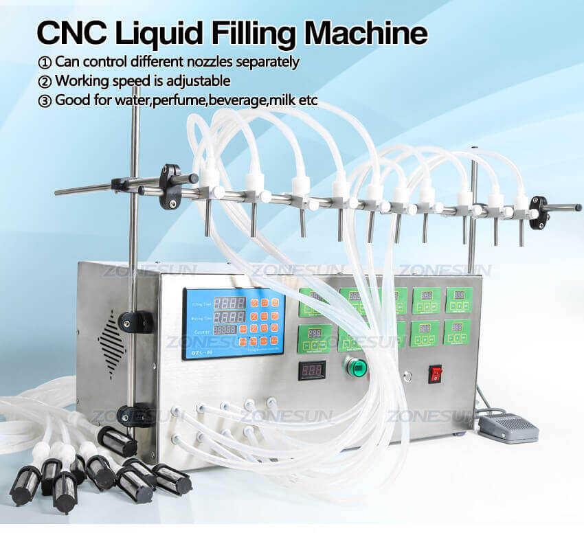 Semi Automatic 10 Heads Liquid Filling Machine-ZONESUN TECHNOLOGY LIMITED Semi Automatic 10 Heads Liquid Filling Machine-ZONESUN TECHNOLOGY LIMITED