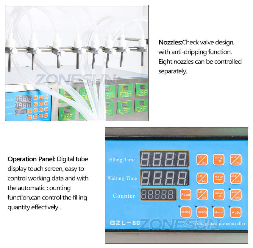 Semi Automatic 10 Heads Liquid Filling Machine-ZONESUN TECHNOLOGY LIMITED Semi Automatic 10 Heads Liquid Filling Machine-ZONESUN TECHNOLOGY LIMITED