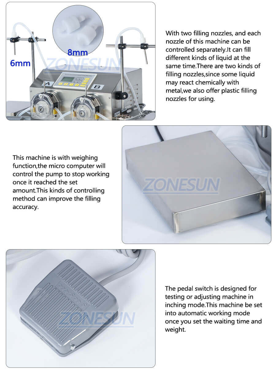 Double Head Peristaltic Pump Weighing Filling Machine-ZONESUN TECHNOLOGY LIMITED Double Head Peristaltic Pump Weighing Filling Machine-ZONESUN TECHNOLOGY LIMITED