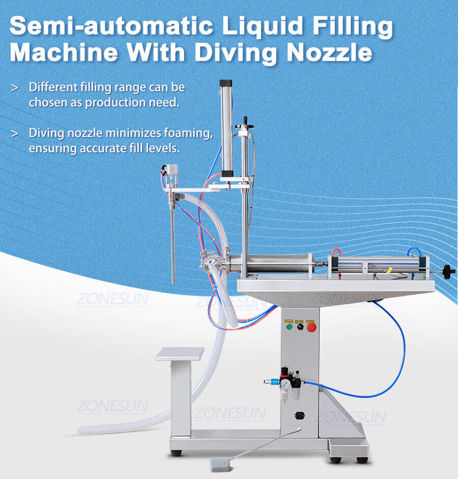 Semi Automatic Liquid Filling Machine With Diving Nozzle-ZONESUN TECHNOLOGY LIMITED Semi Automatic Liquid Filling Machine With Diving Nozzle-ZONESUN TECHNOLOGY LIMITED