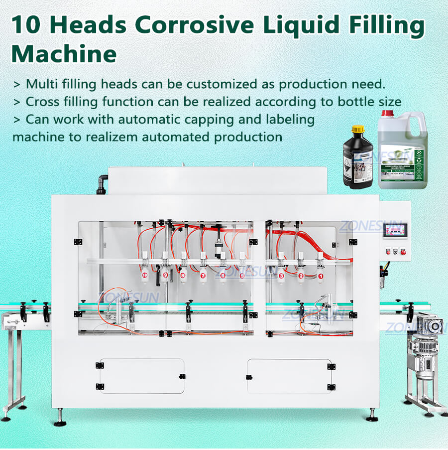 10 Heads Corrosive Liquid Filling Machine-ZONESUN TECHNOLOGY LIMITED 10 Heads Corrosive Liquid Filling Machine-ZONESUN TECHNOLOGY LIMITED
