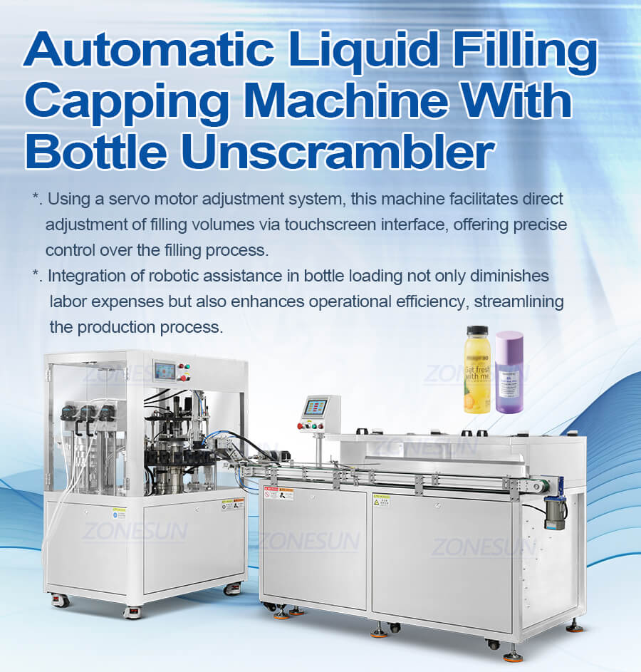 Cosmetics Liquid Filling Capping Machine With Bottle Unscrambler-ZONESUN TECHNOLOGY LIMITED Cosmetics Liquid Filling Capping Machine With Bottle Unscrambler-ZONESUN TECHNOLOGY LIMITED